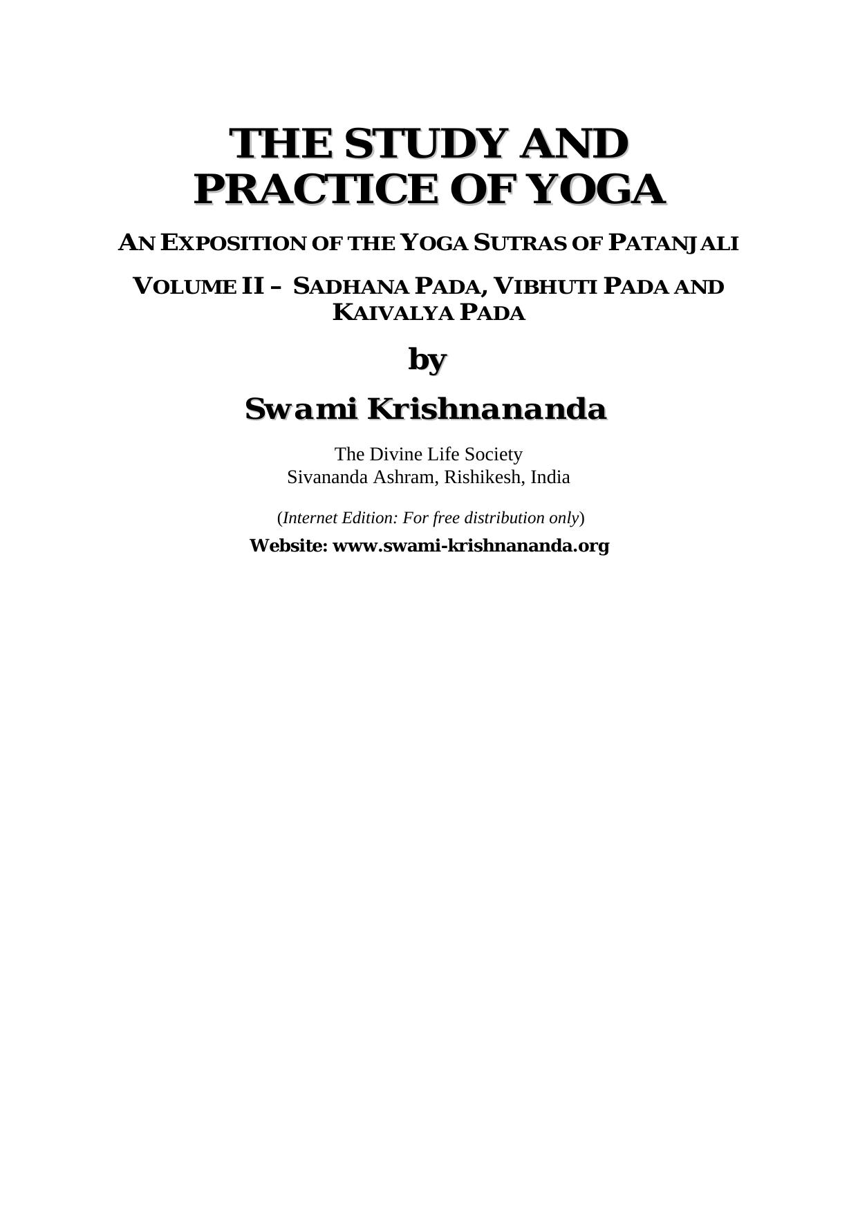 The Study And Practice Of Yoga/An Exposition of the Yoga Sutras of Patanjali by Swami Krishnananda