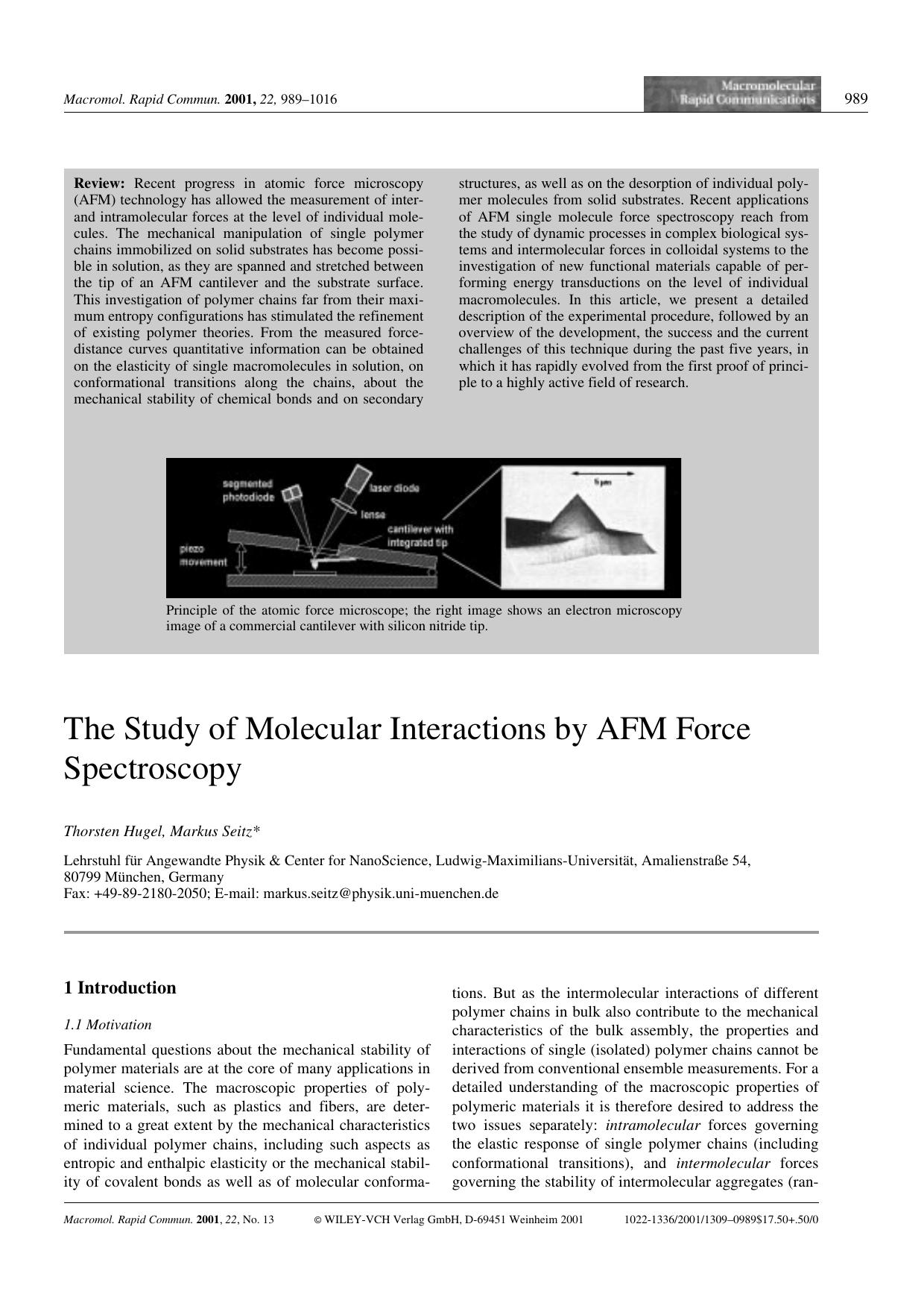 The Study of Molecular Interactions by AFM Force Spectroscopy by Unknown
