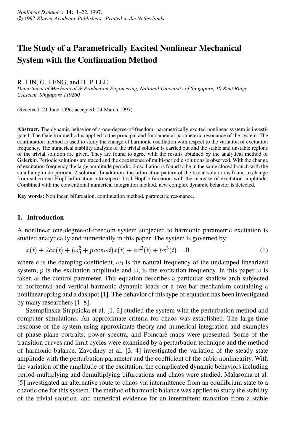 The Study of a Parametrically Excited Nonlinear Mechanical System with the Continuation Method by Unknown