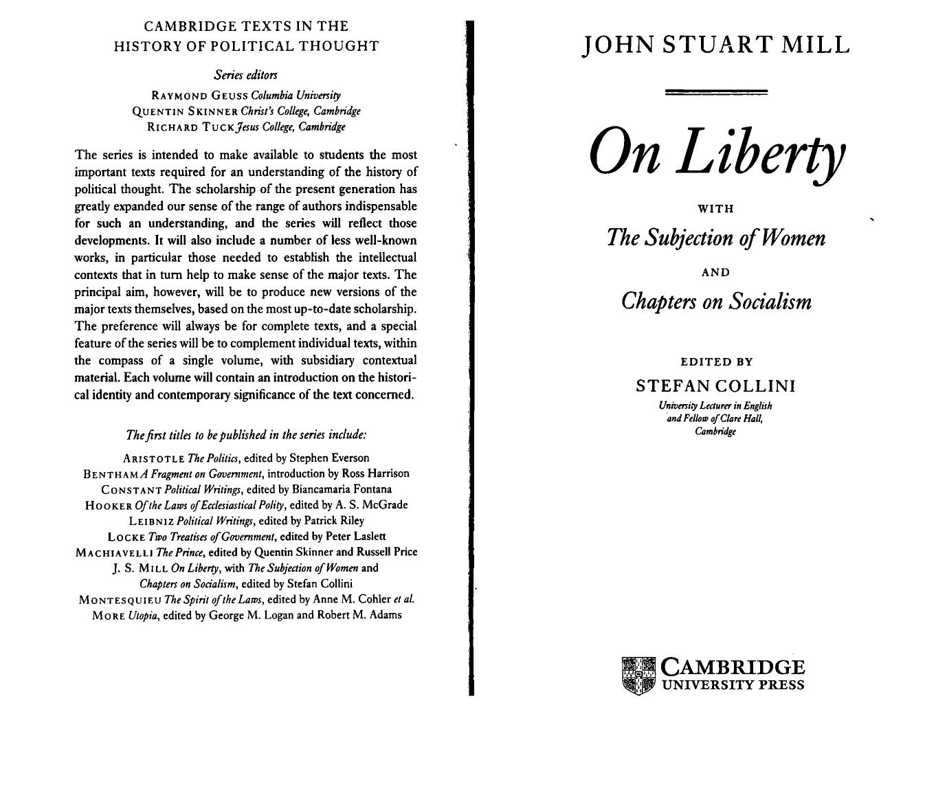The Subjection of Women by John Stuart Mill