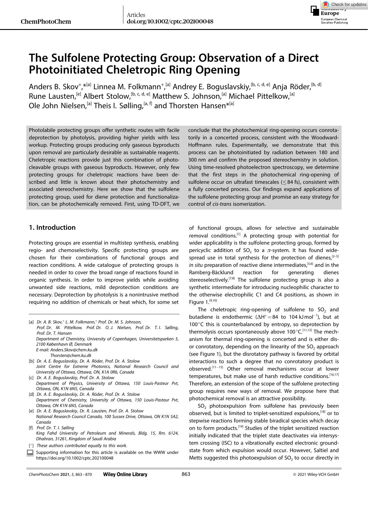 The Sulfolene Protecting Group: Observation of a Direct Photoinitiated Cheletropic Ring Opening by Unknown