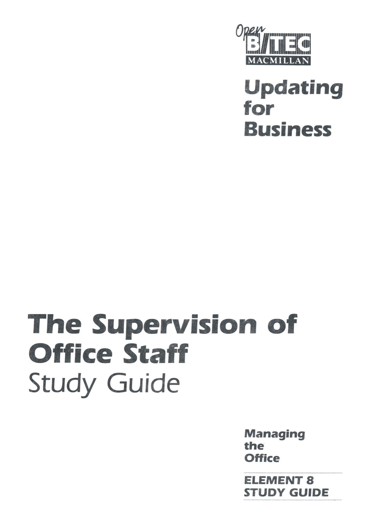 The Supervision of Office Staff: Study Guide by Business and Technician Education Council (auth.)