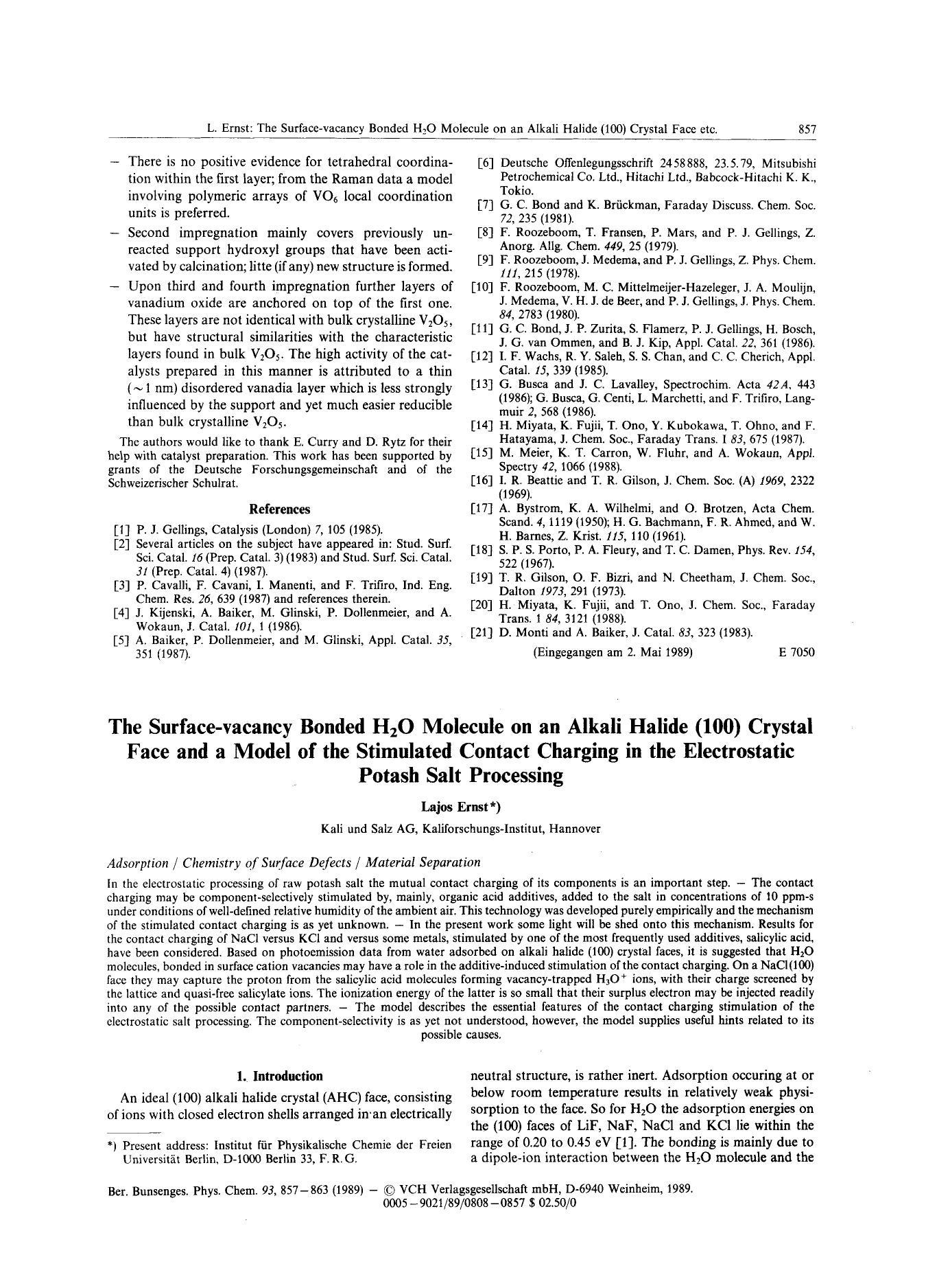 The Surface-vacancy Bonded H2O Molecule on an Alkali Halide (100) Crystal Face and a Model of the Stimulated Contact Charging in the Electrostatic Potash Salt Processing by Unknown