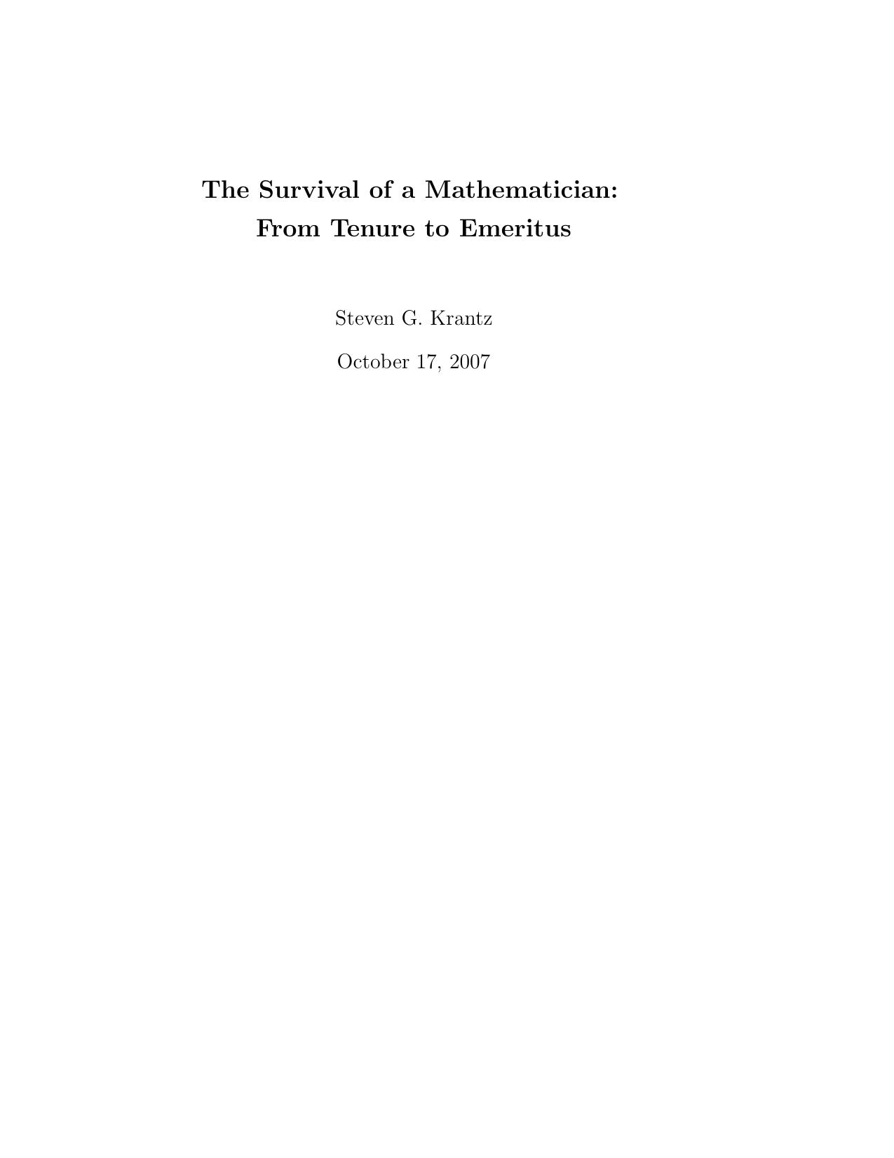 The Survival of a Mathematician by Steven G. Krantz