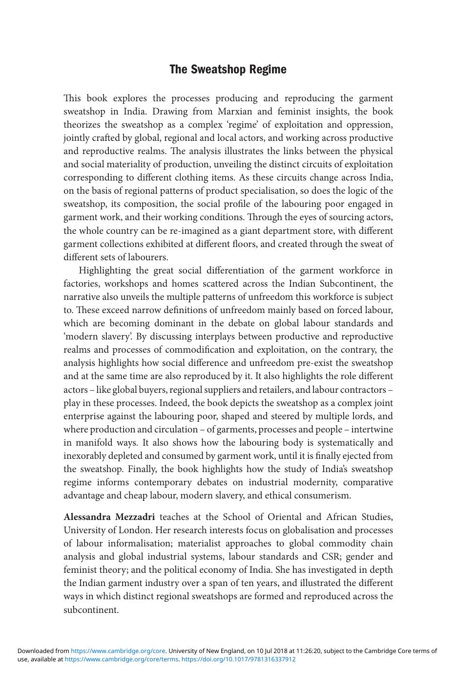 The Sweatshop Regime: Labouring Bodies, Exploitation, and Garments Made in India by Unknow