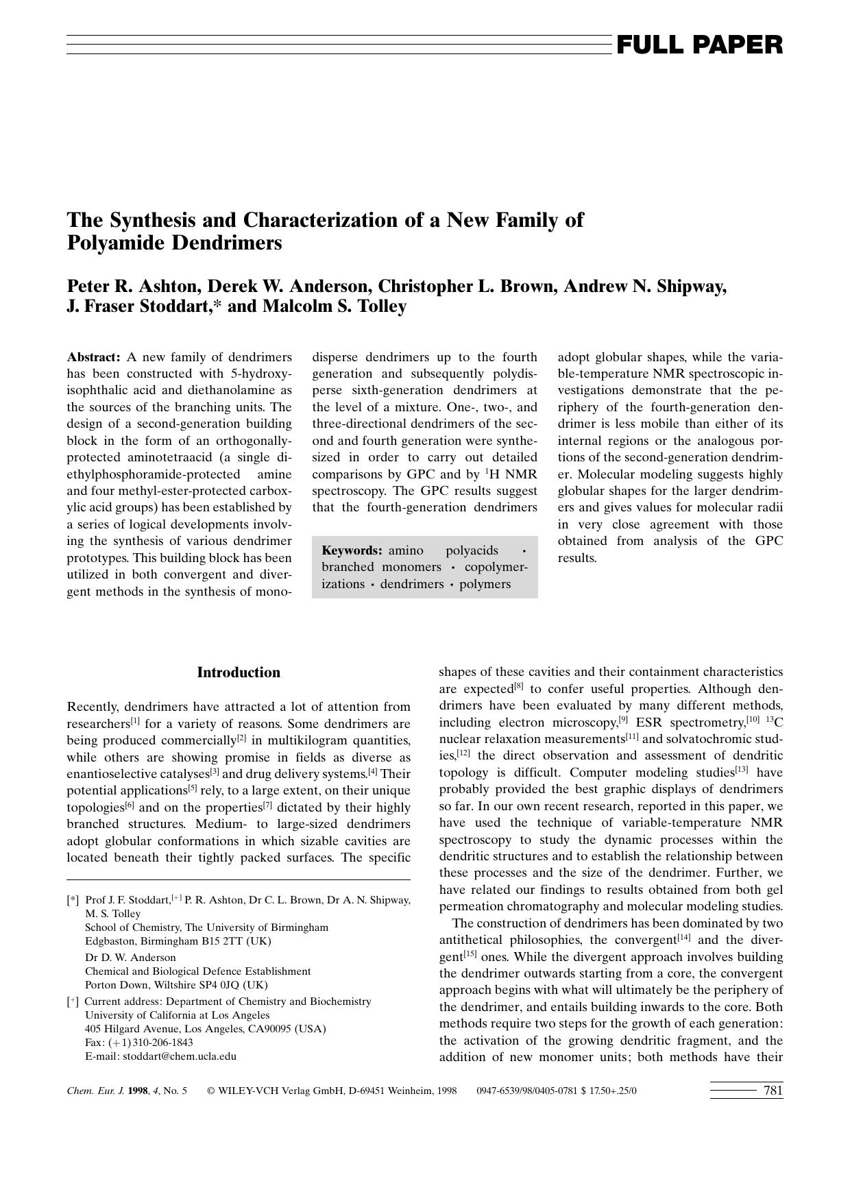 The Synthesis and Characterization of a New Family of Polyamide Dendrimers by Unknown