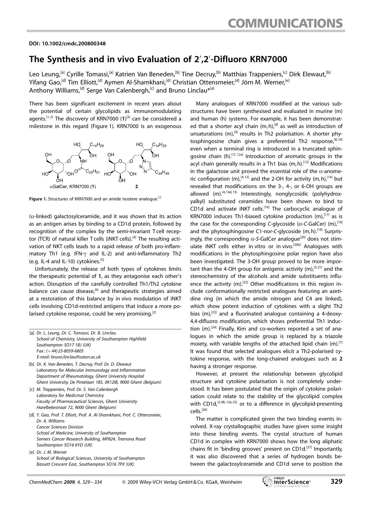 The Synthesis and in[emsp14]vivo Evaluation of 2[prime],2[prime]-Difluoro KRN7000 by Unknown