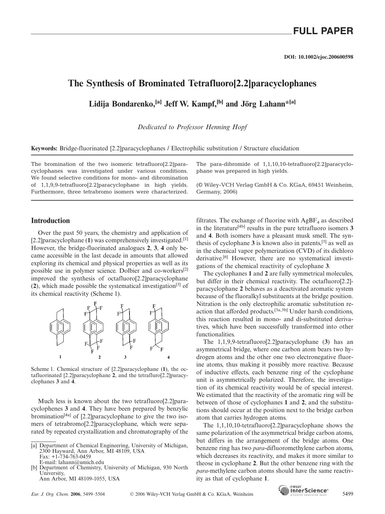 The Synthesis of Brominated Tetrafluoro[2.2]paracyclophanes by Unknown