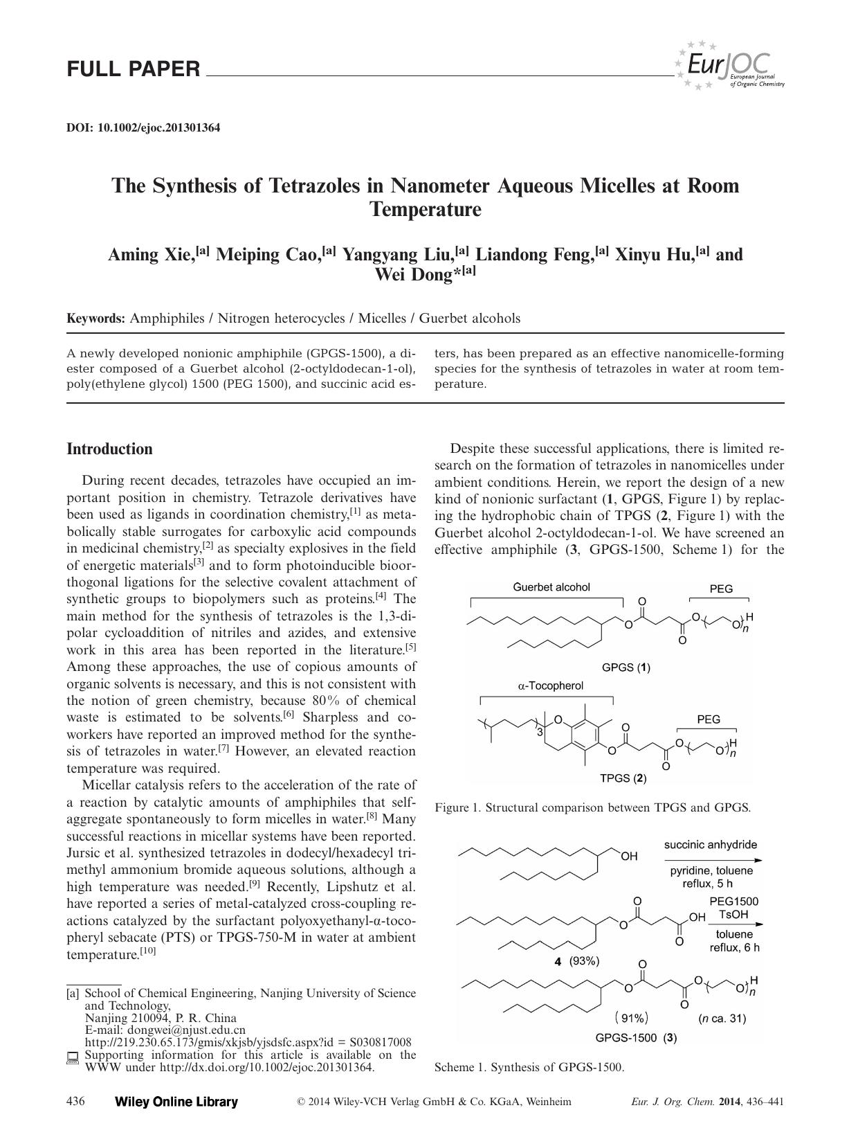 The Synthesis of Tetrazoles in Nanometer Aqueous Micelles at Room Temperature by Unknown
