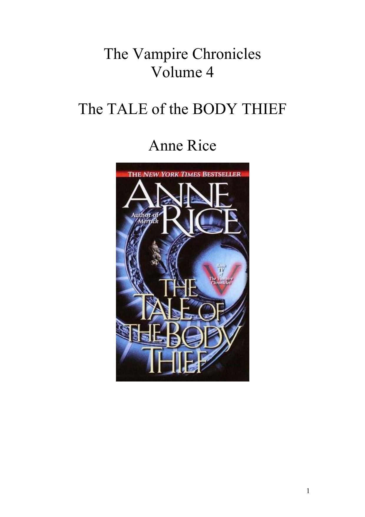 The Tale Of The Body Thief by Anne Rice