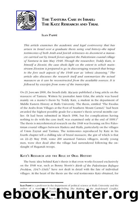 The Tantura Case in Israel: The Katz Research and Trial by The Tantura Case in Israel The Katz Research & Trial (2001)