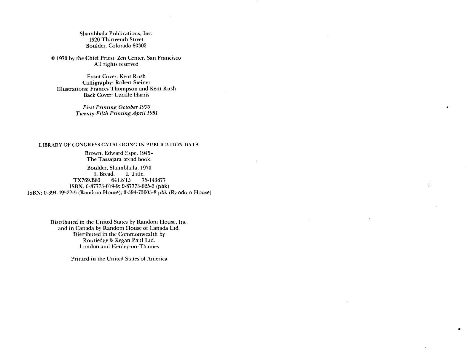 The Tassajara Bread Book by Edward Espe Brown