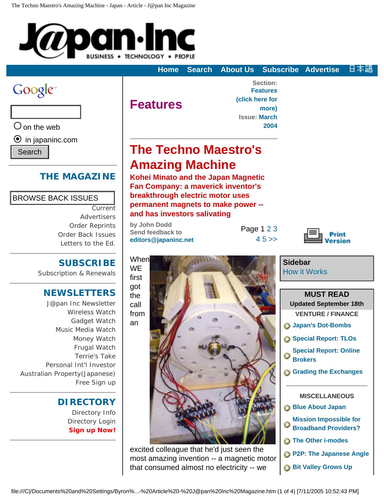 The Techno Maestro's Amazing Machine - Japan - Article - J@pan Inc Magazine by Unknown