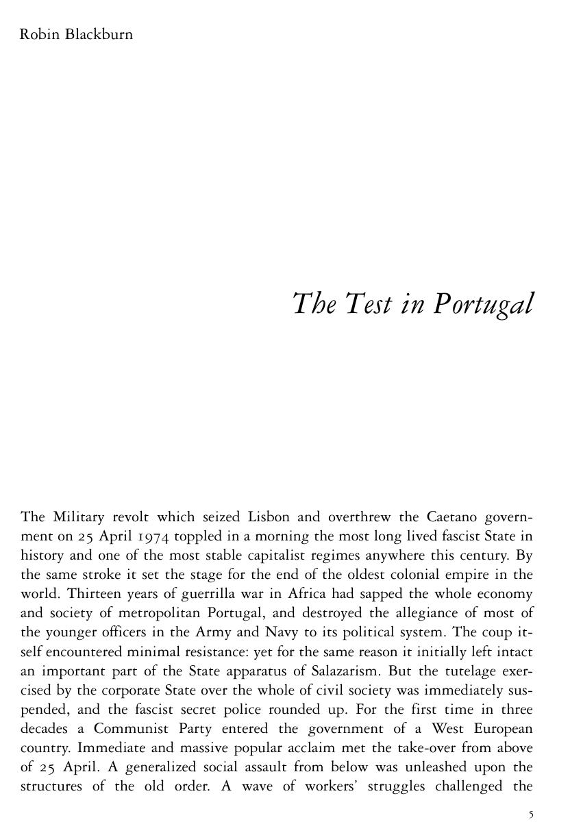 The Test in Portugal by Robin Blackburn