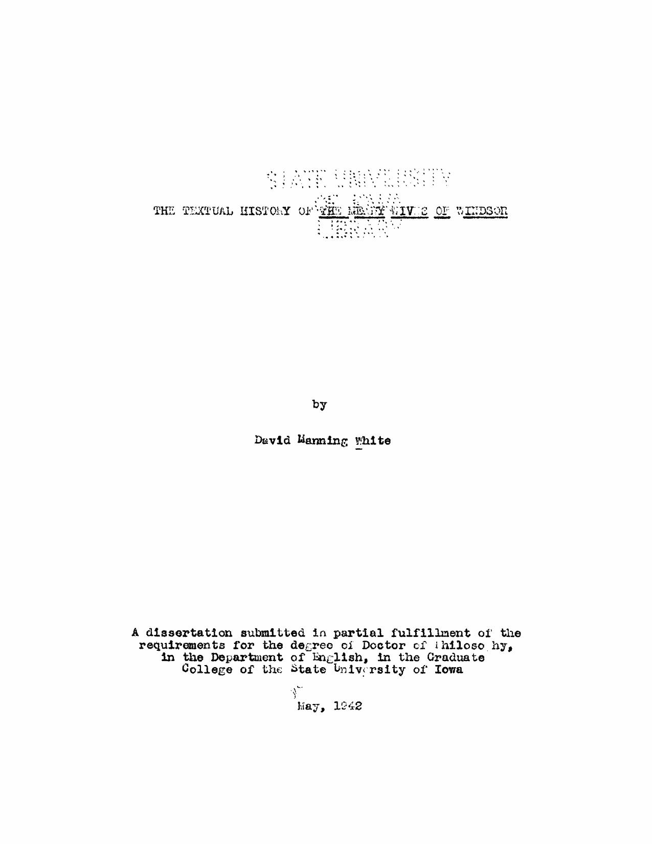 The Textual History of âThe Merry Wives of Windsorâ by White David Manning
