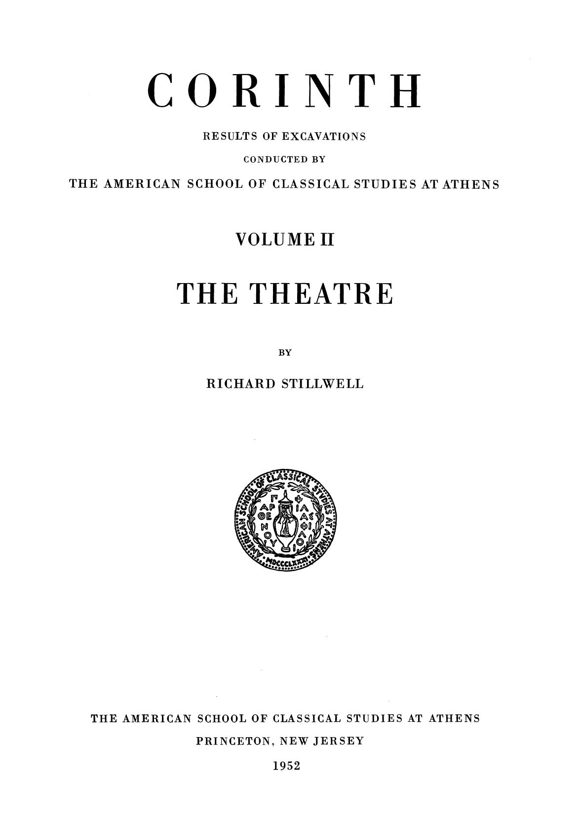 The Theatre (Corinth vol.2) by Richard Stillwell