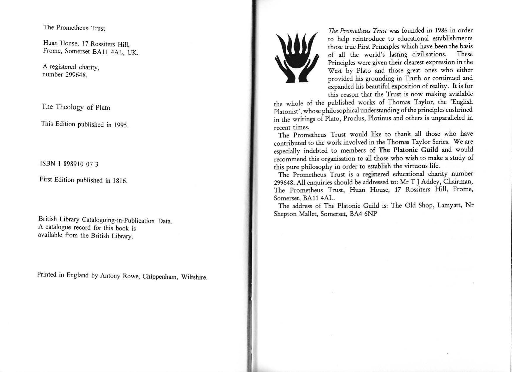 The Theology of Plato by Unknown