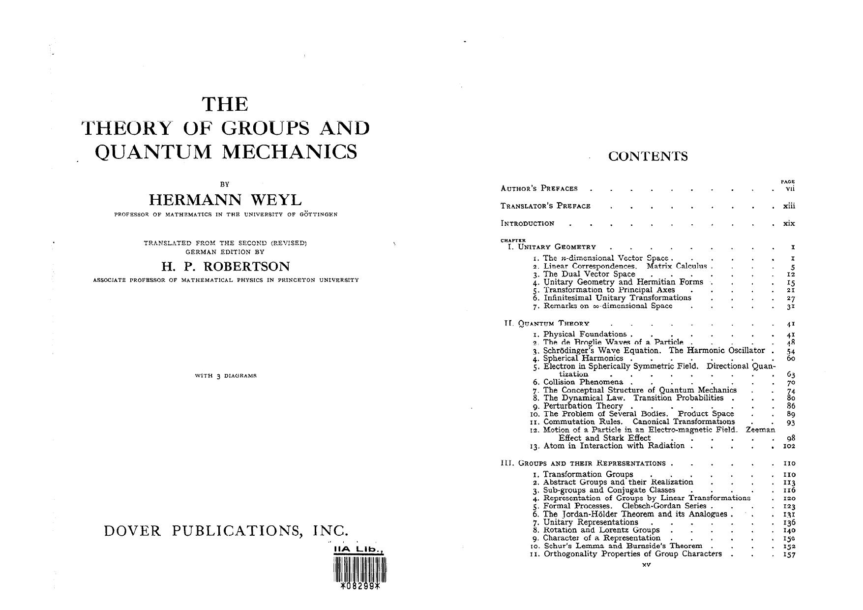 The Theory of Groups and Quantum Mechanics by Hermann Weyl