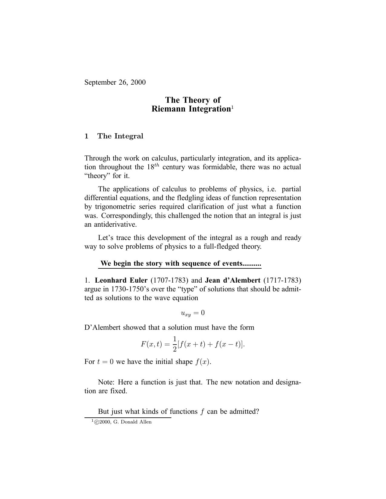 The Theory of Riemann Integration by Unknown