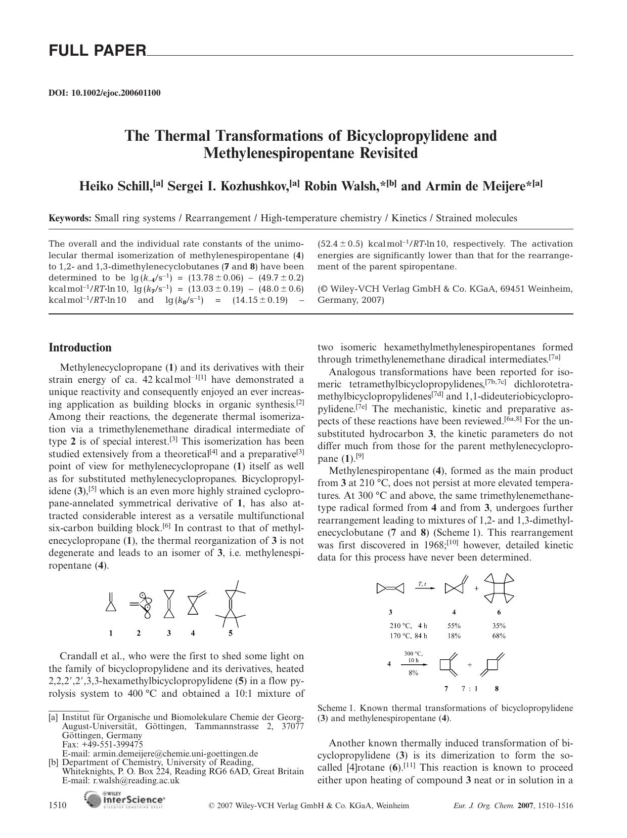 The Thermal Transformations of Bicyclopropylidene and Methylenespiropentane Revisited by Unknown