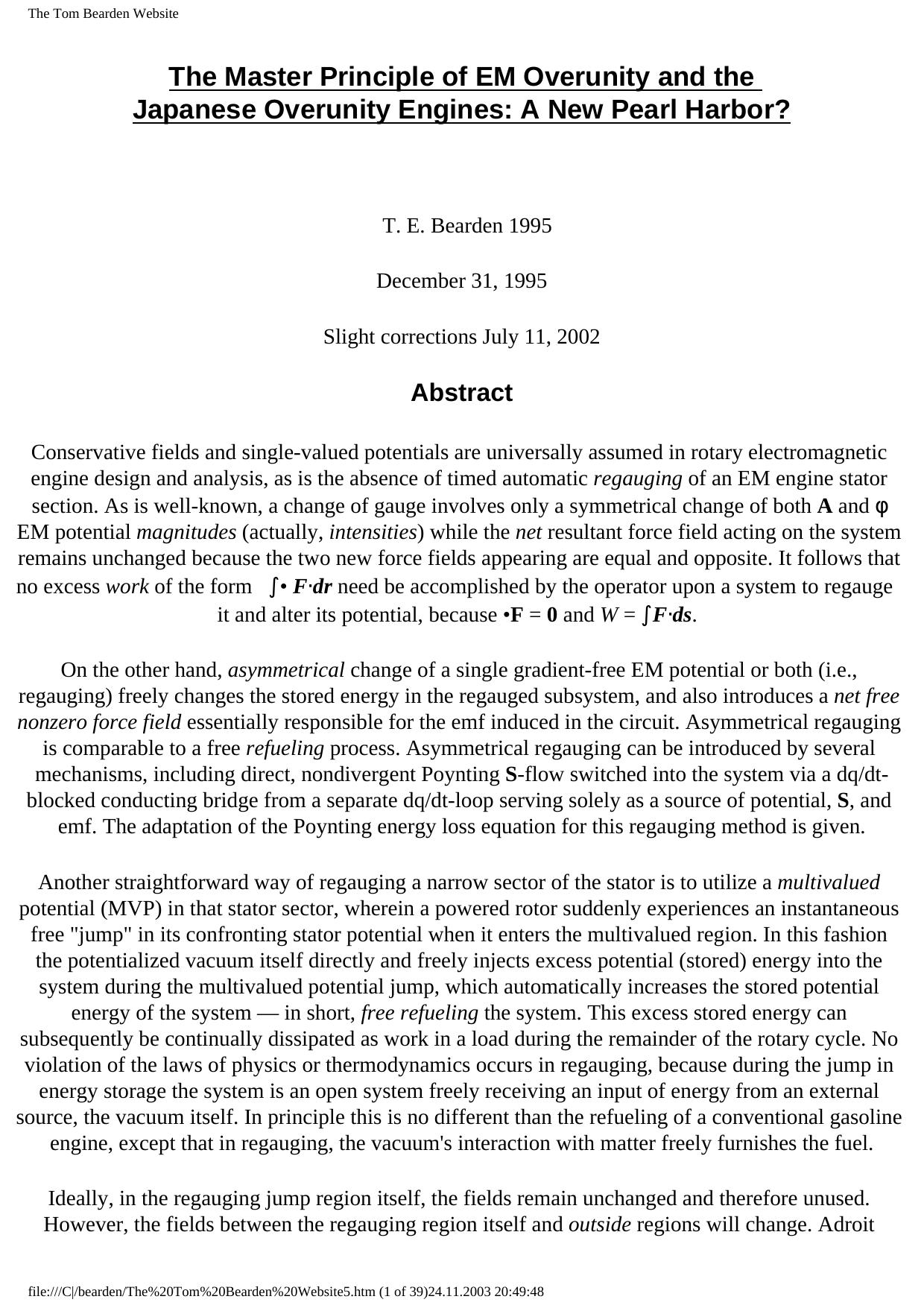The Tom Bearden Website by Master Principle of EM Overunity & the Japanese Overunity Engines (www.cheniere.org)