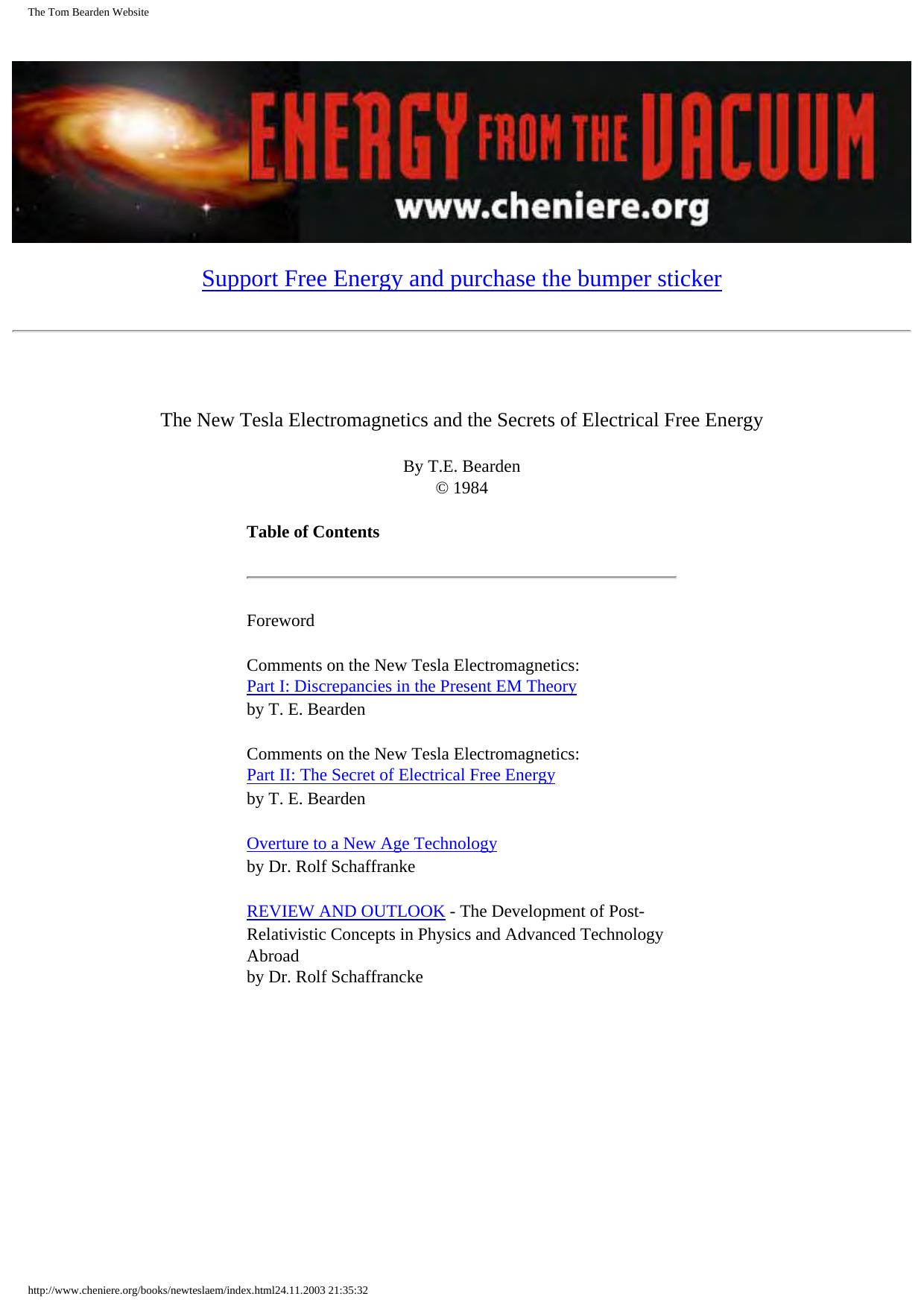 The Tom Bearden Website by New Tesla Electromagnetics & the Secrets of Electrical Free Energy