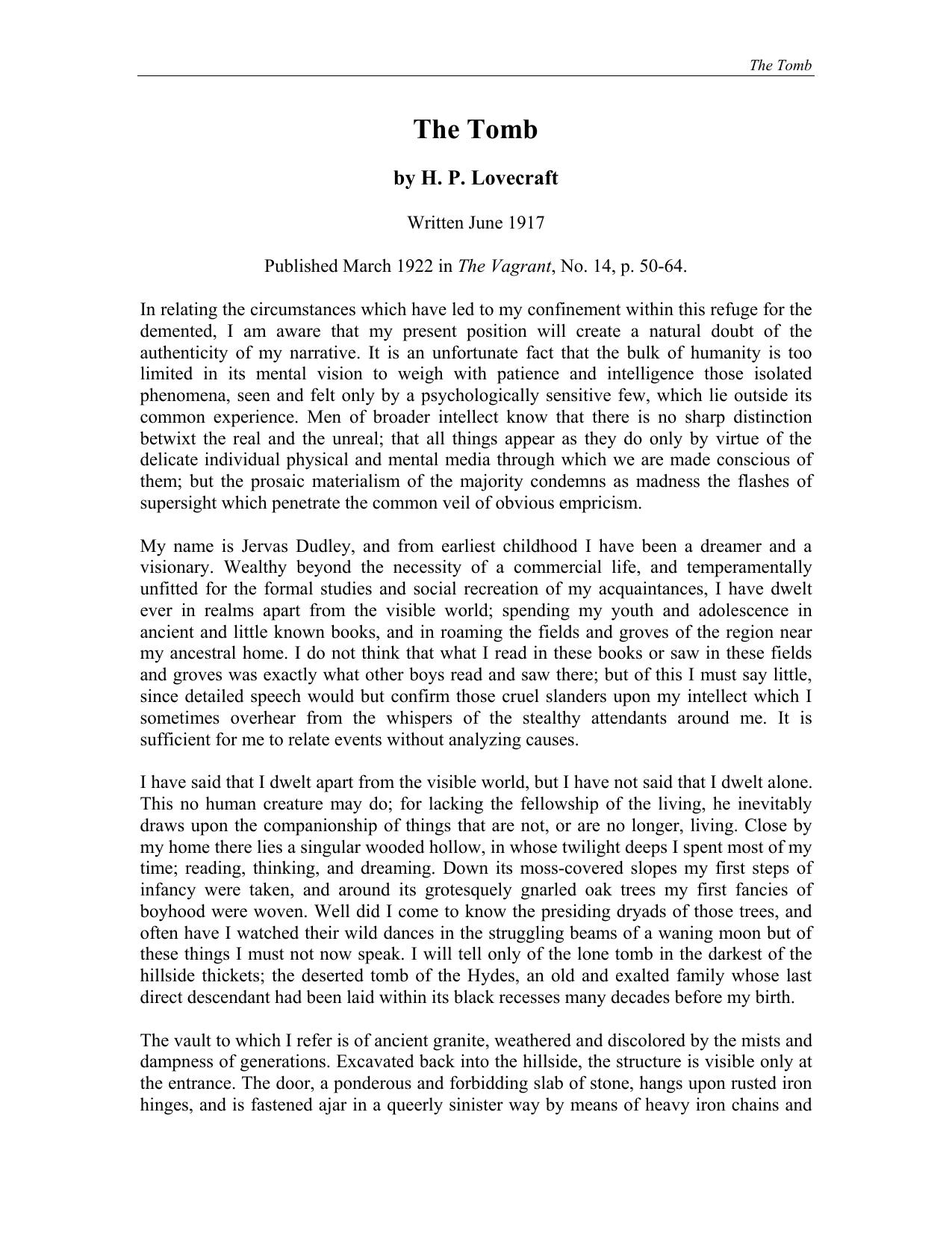 The Tomb by H. P. Lovecraft