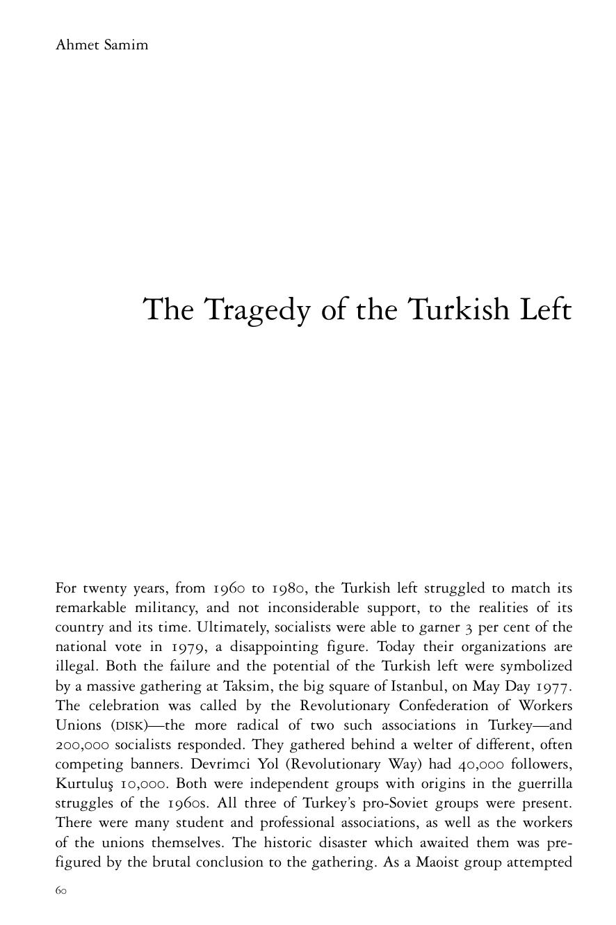 The Tragedy of the Turkish Left by Ahmet Samim
