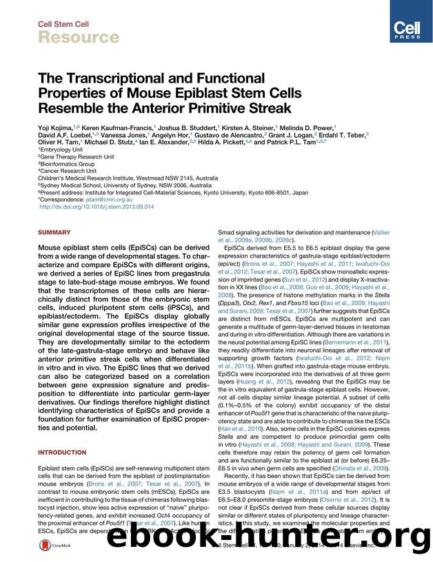 The Transcriptional and Functional Properties of Mouse Epiblast Stem Cells Resemble the Anterior Primitive Streak by unknow