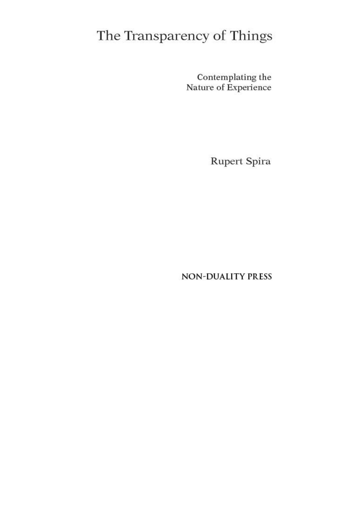 The Transparency of Things by Rupert Spira