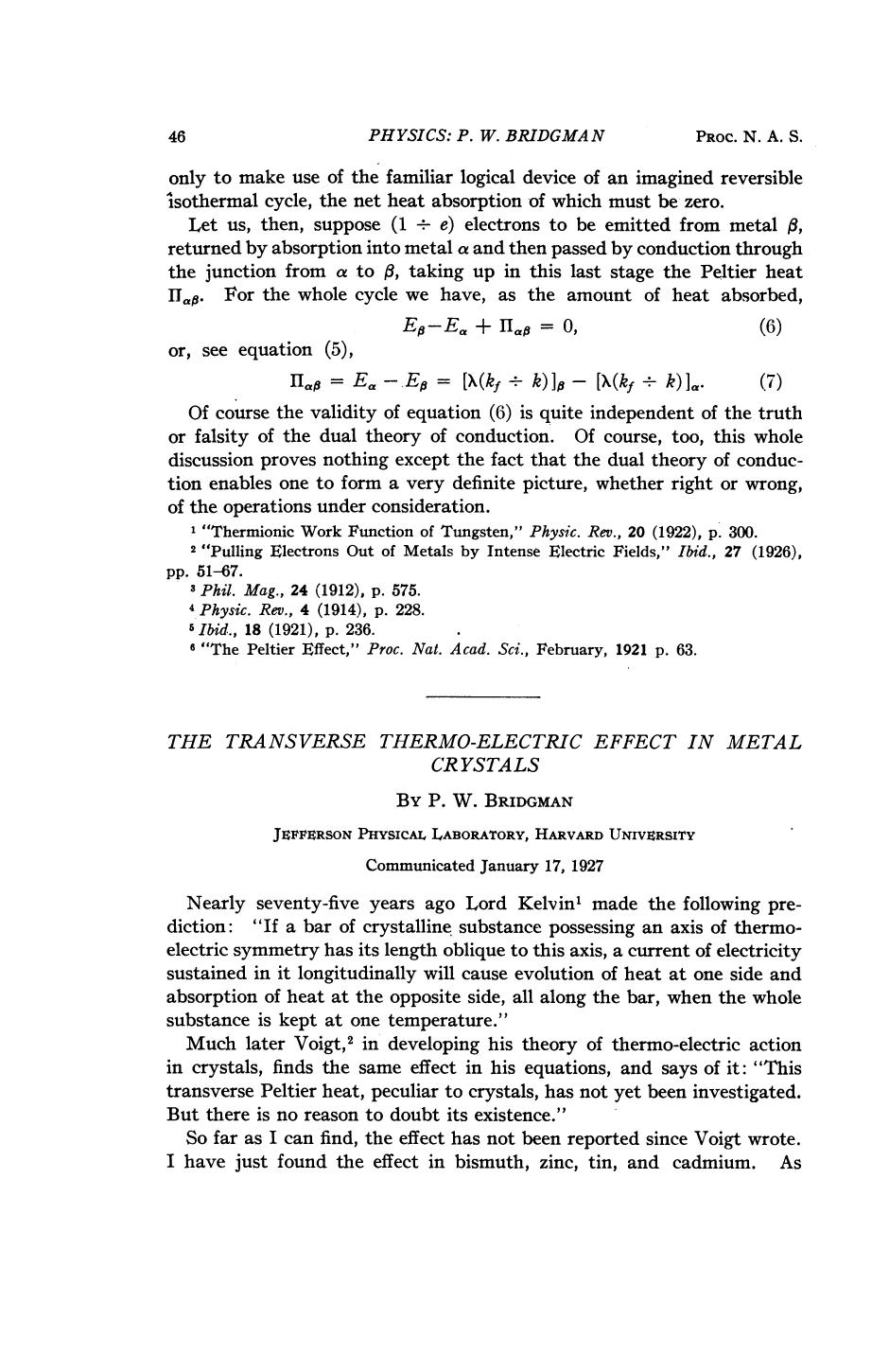The Transverse Thermo-Electric Effect in Metal Crystals by Percy Williams Bridgman