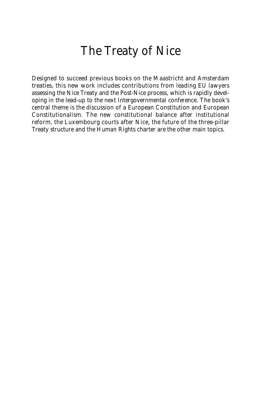 The Treaty of Nice and Beyond by Mads Andenas John Usher