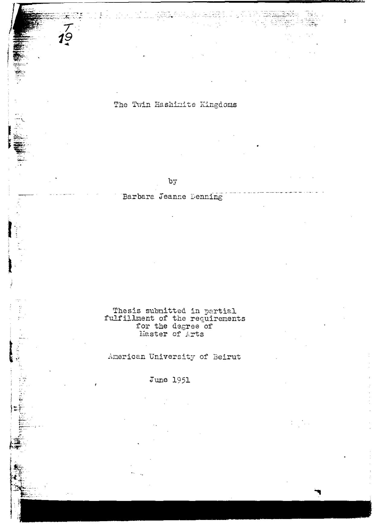 The Twin Hashimite Kingdoms by Denning Barbara Jeanne