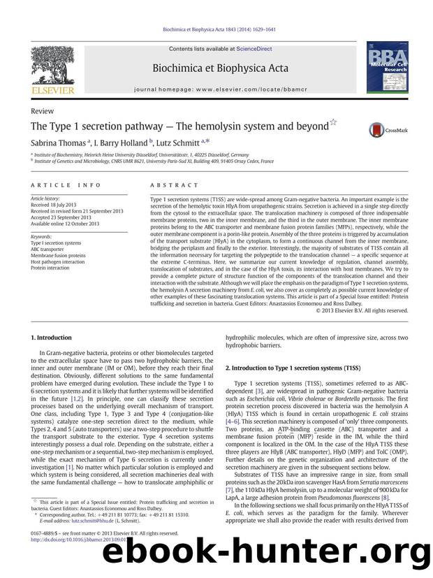 The Type 1 secretion pathway â The hemolysin system and beyond by Sabrina Thomas & I. Barry Holland & Lutz Schmitt