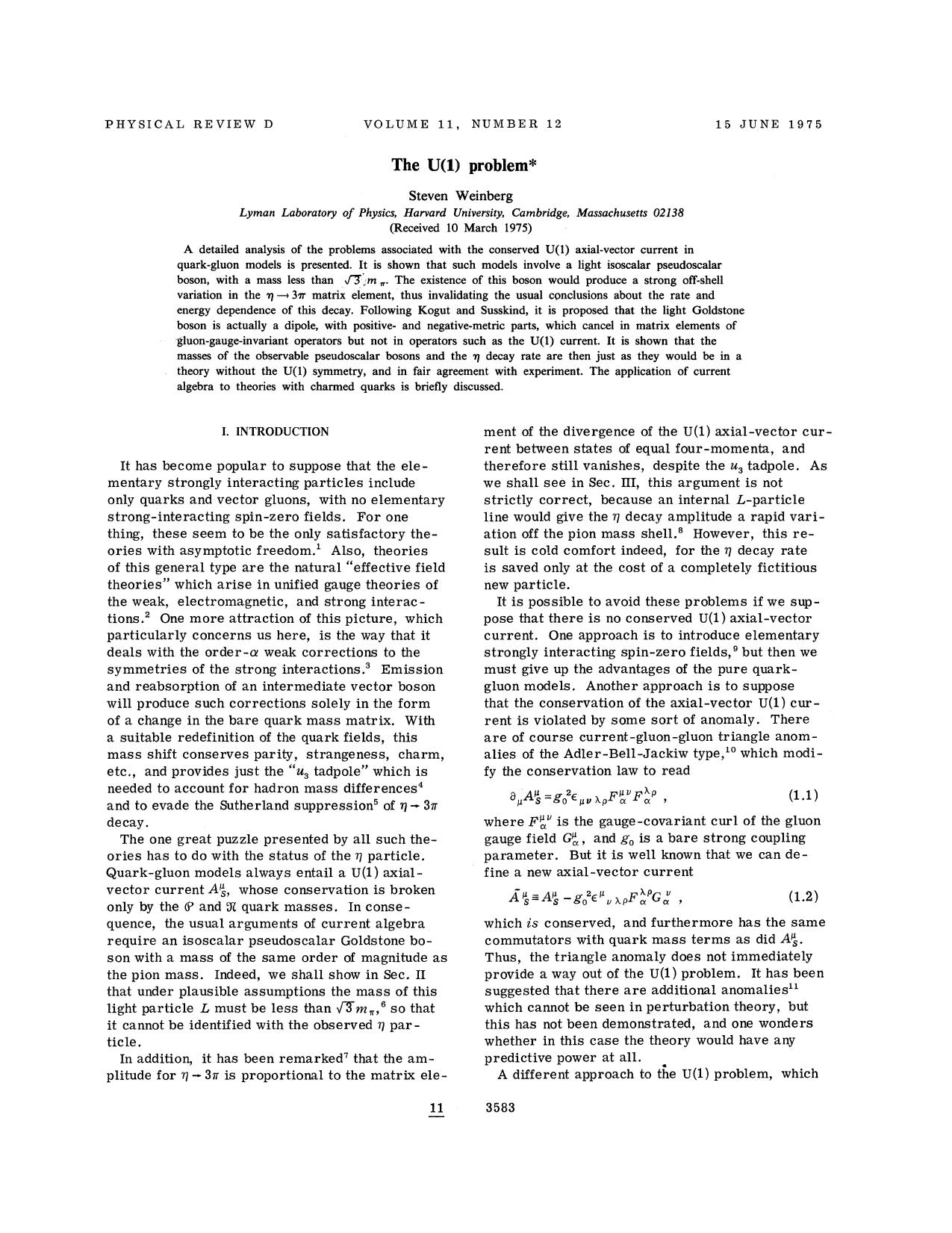 The U(1) problem by Steven Weinberg