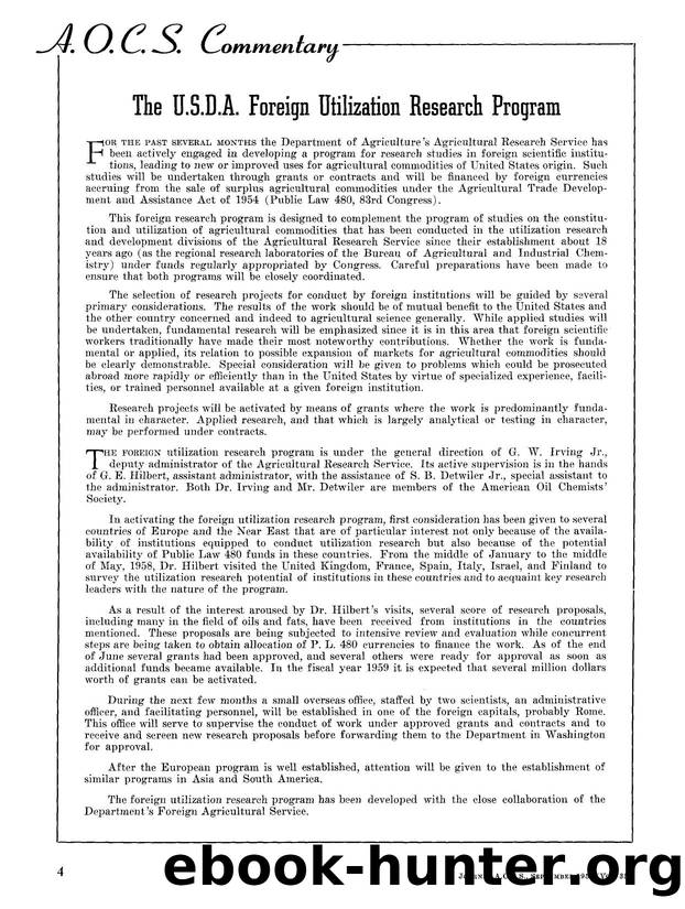 The U.S.D.A. Foreign Utilization Research Program by Unknown