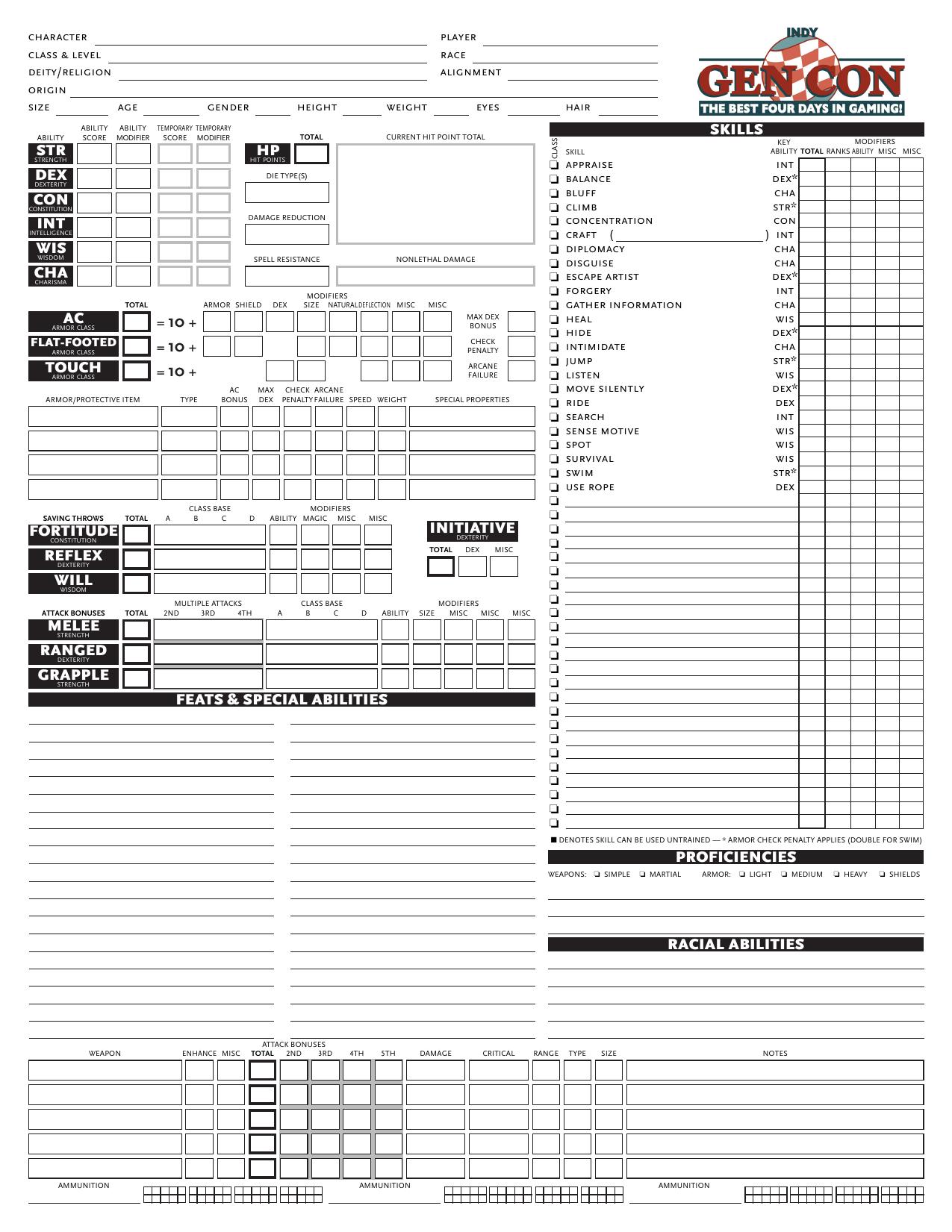 The Ultimate Character Sheet (rev. 2, with GenCon logo) by Clark Peterson and Patrick Murphy & A Mad Irishman Production (www.mad-irishman.net)