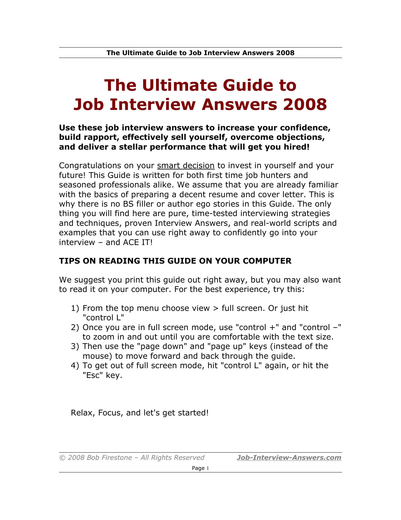 The Ultimate Guide to Job Interview Answers by Firestone Bob