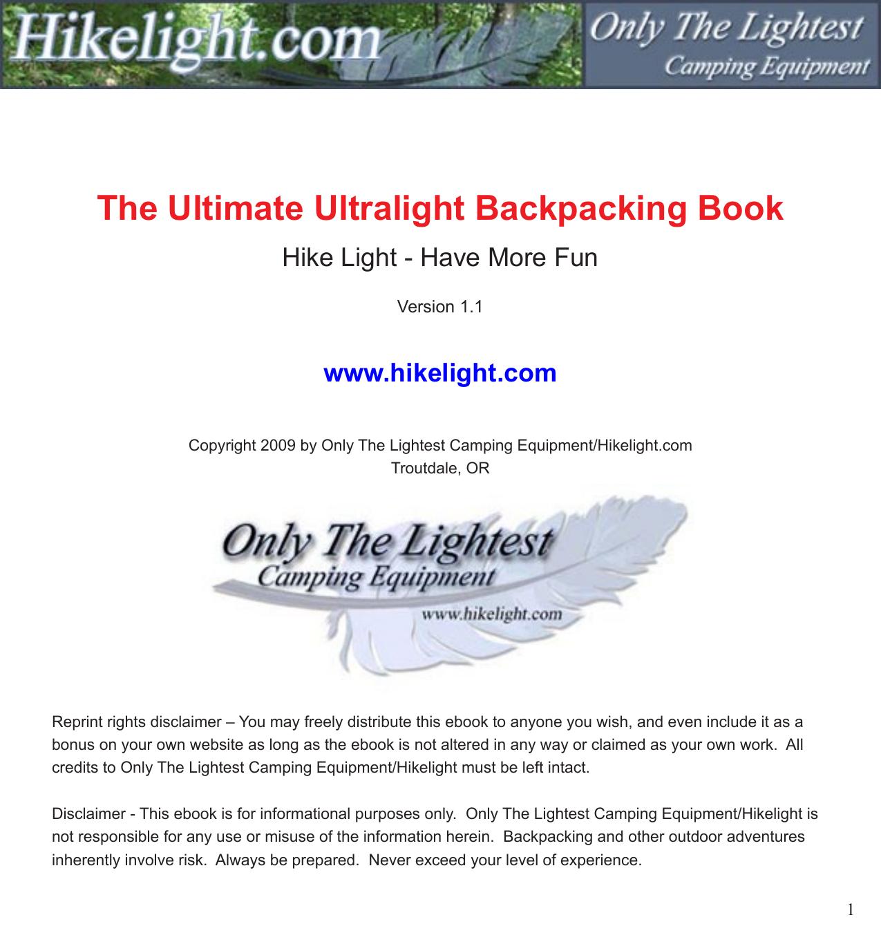 The Ultimate Ultralight Backpacking Book by Hikelight.com