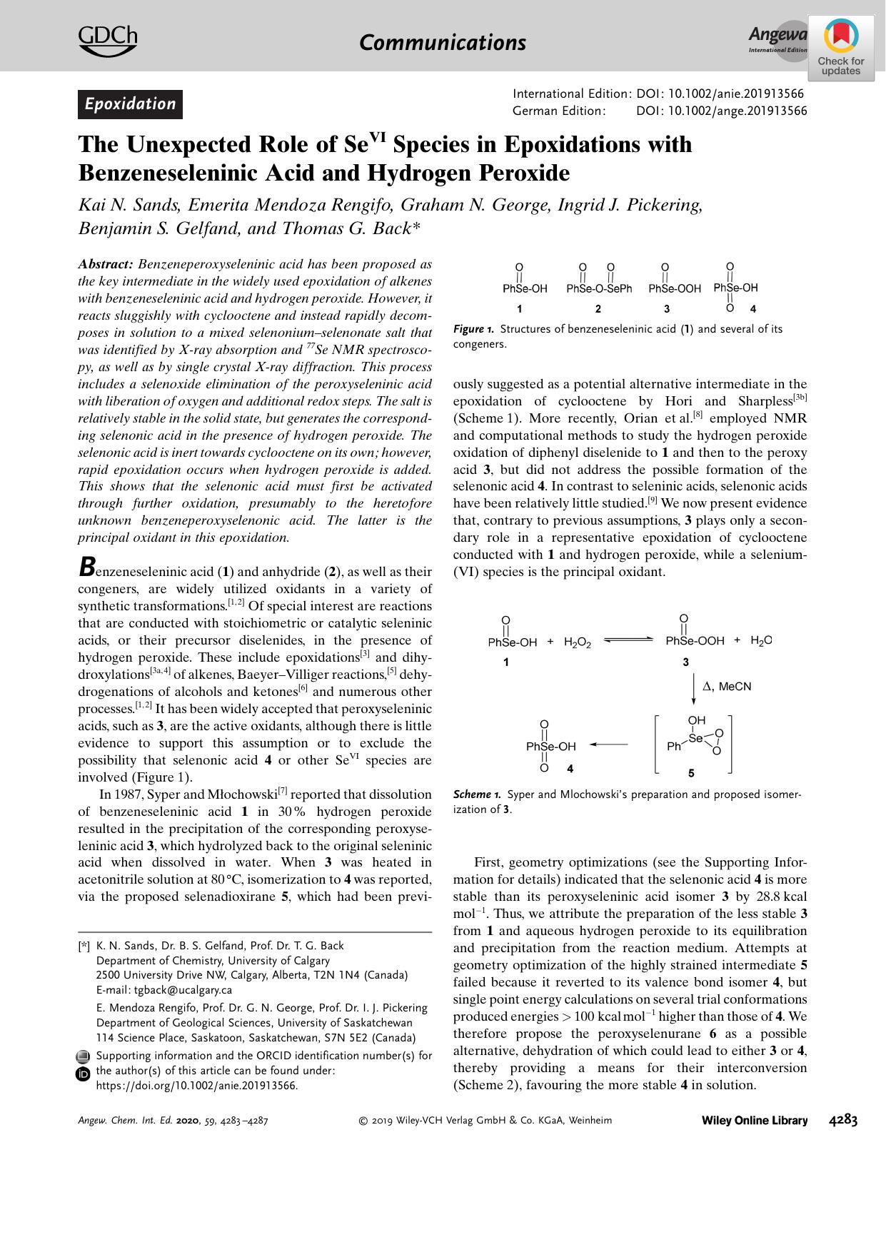 The Unexpected Role of SeVI Species in Epoxidations with Benzeneseleninic Acid and Hydrogen Peroxide by Unknown