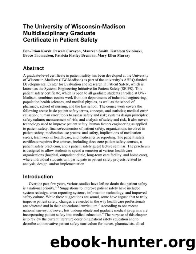 The University of Wisconsin-Madison Multidisciplinary Graduate Certificate in Patient Safety by Unknown
