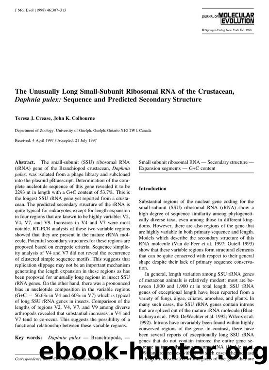 The Unusually Long Small-Subunit Ribosomal RNA of the Crustacean, Daphnia pulex: Sequence and Predicted Secondary Structure by Crease T. et al