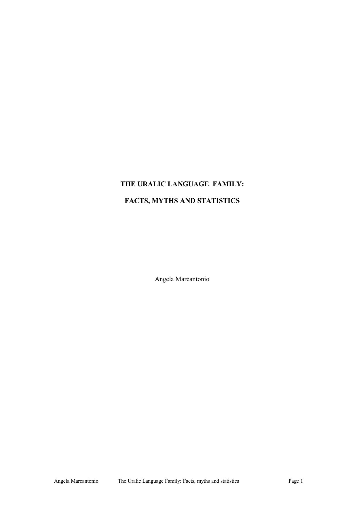 The Uralic language family: facts, myths and statistics by Marcantonio Angela