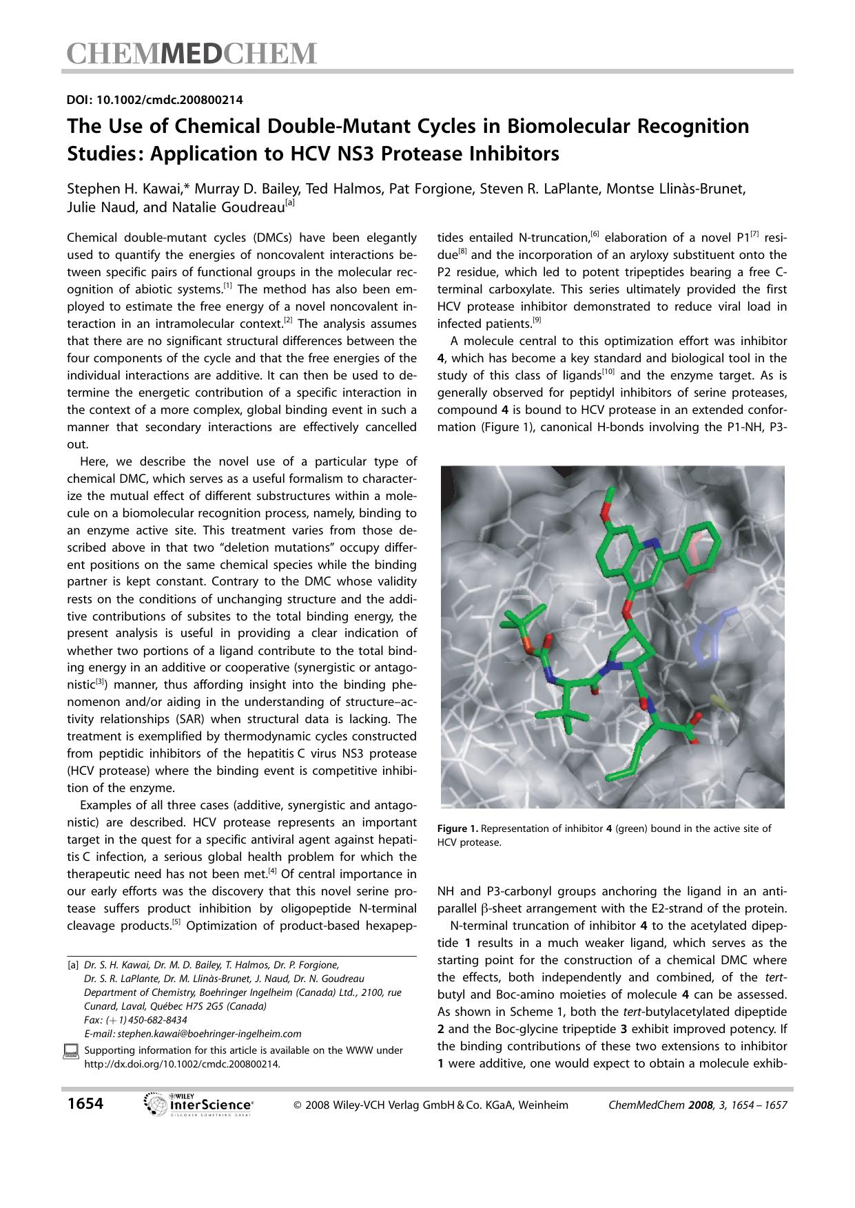The Use of Chemical Double-Mutant Cycles in Biomolecular Recognition Studies: Application to HCV NS3 Protease Inhibitors by Unknown