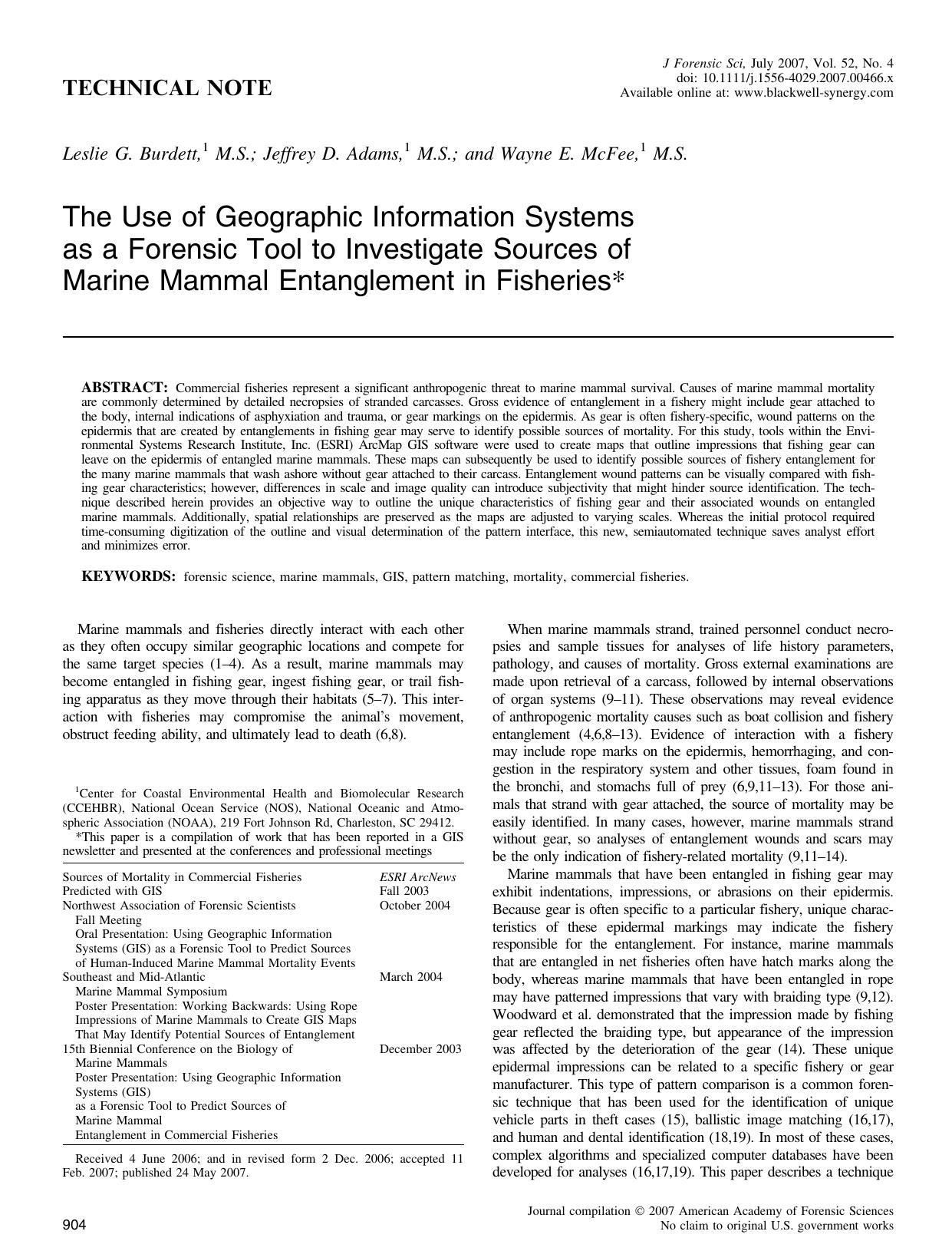The Use of Geographic Information Systems as a Forensic Tool to Investigate Sources of Marine Mammal Entanglement in Fisheries* by Unknown