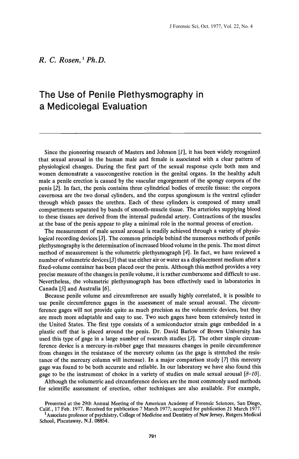 The Use of Penile Plethysmography in a Medicolegal Evaluation by Rosen RC