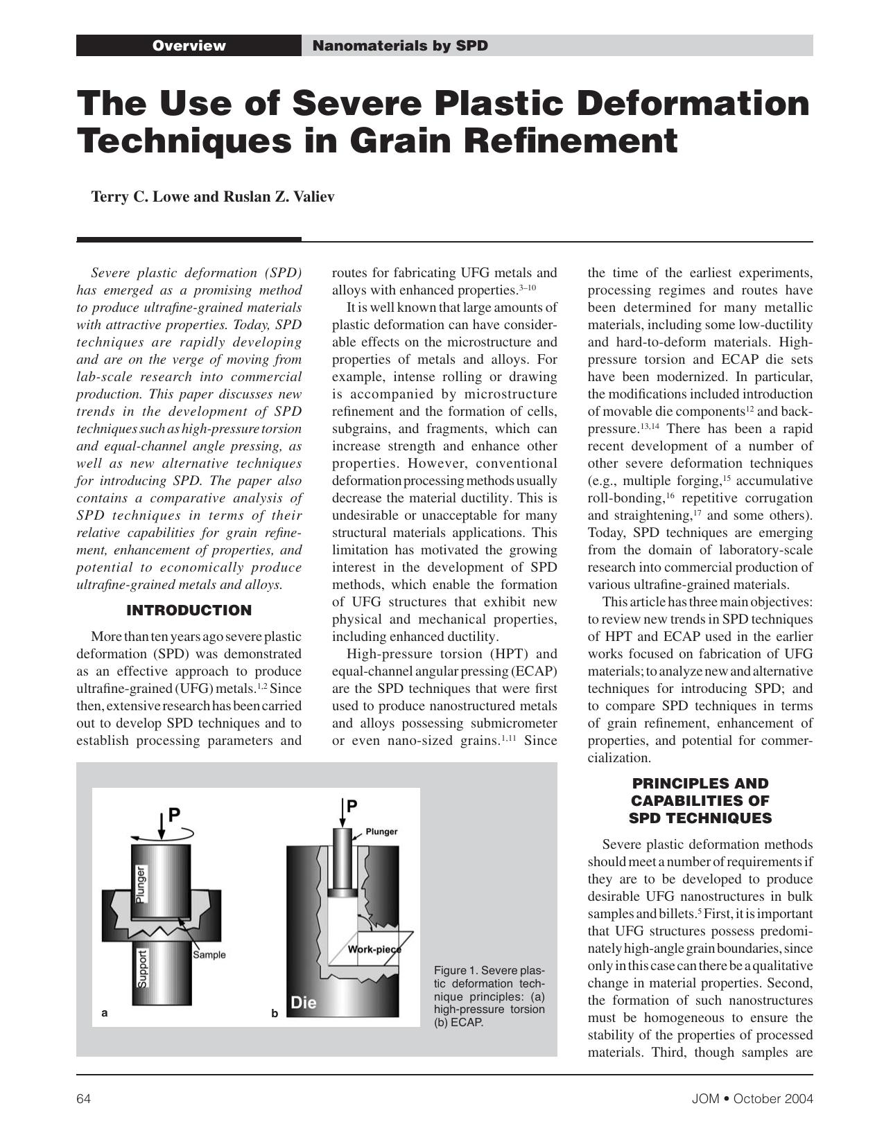 The Use of Severe Plastic Deformation Techniques in Grain Refinement by Terry C. Lowe and Ruslan Z. Valiev