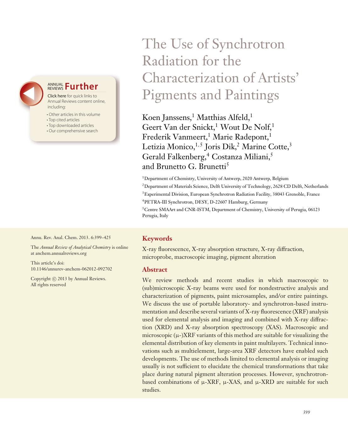 The Use of Synchrotron Radiation for the Characterization of Artists' Pigments and Paintings by unknow