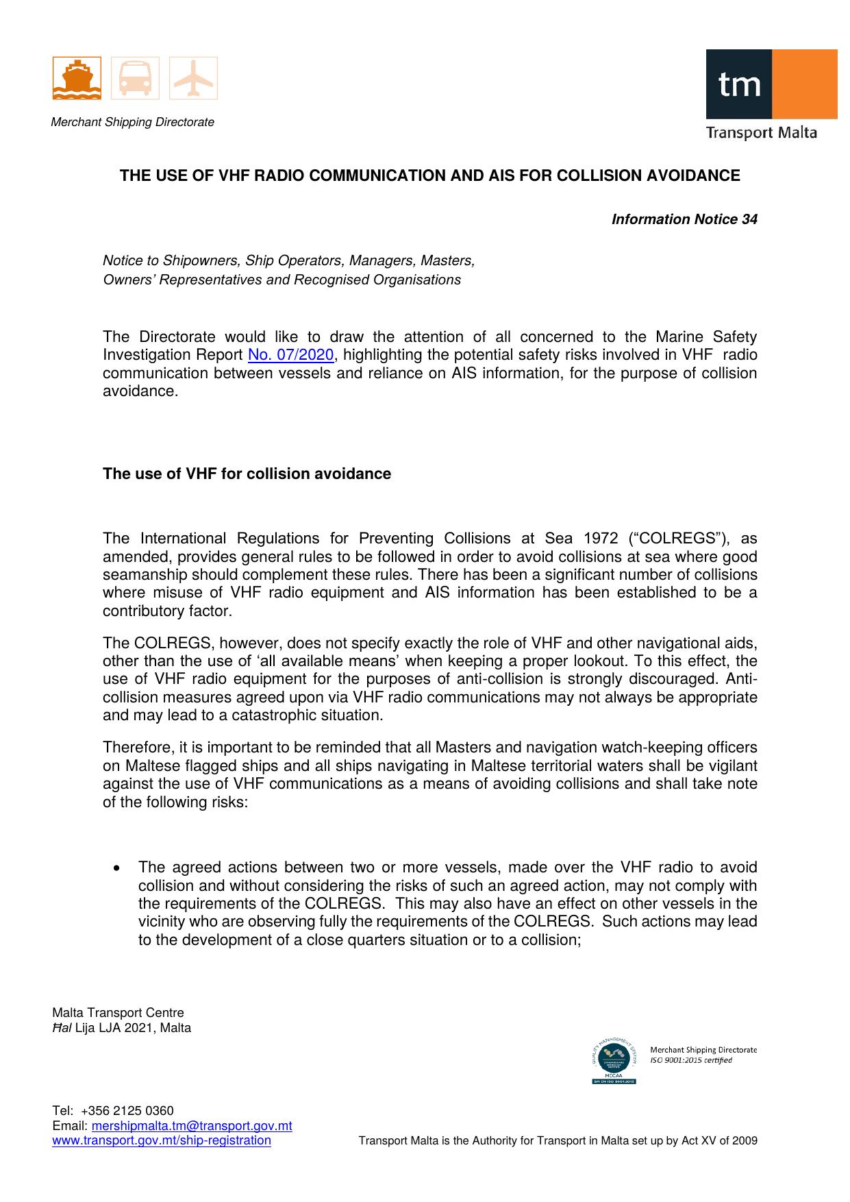 The Use of VHF Radio Communication and AIS for Collision avoidance by dale.hamilton