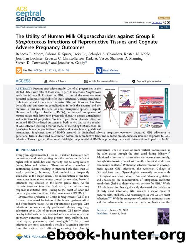 The Utility of Human Milk Oligosaccharides against Group B Streptococcus Infections of Reproductive Tissues and Cognate Adverse Pregnancy Outcomes by unknow